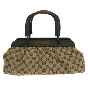 Gucci Beige Canvas GG Wood Handle Handbag